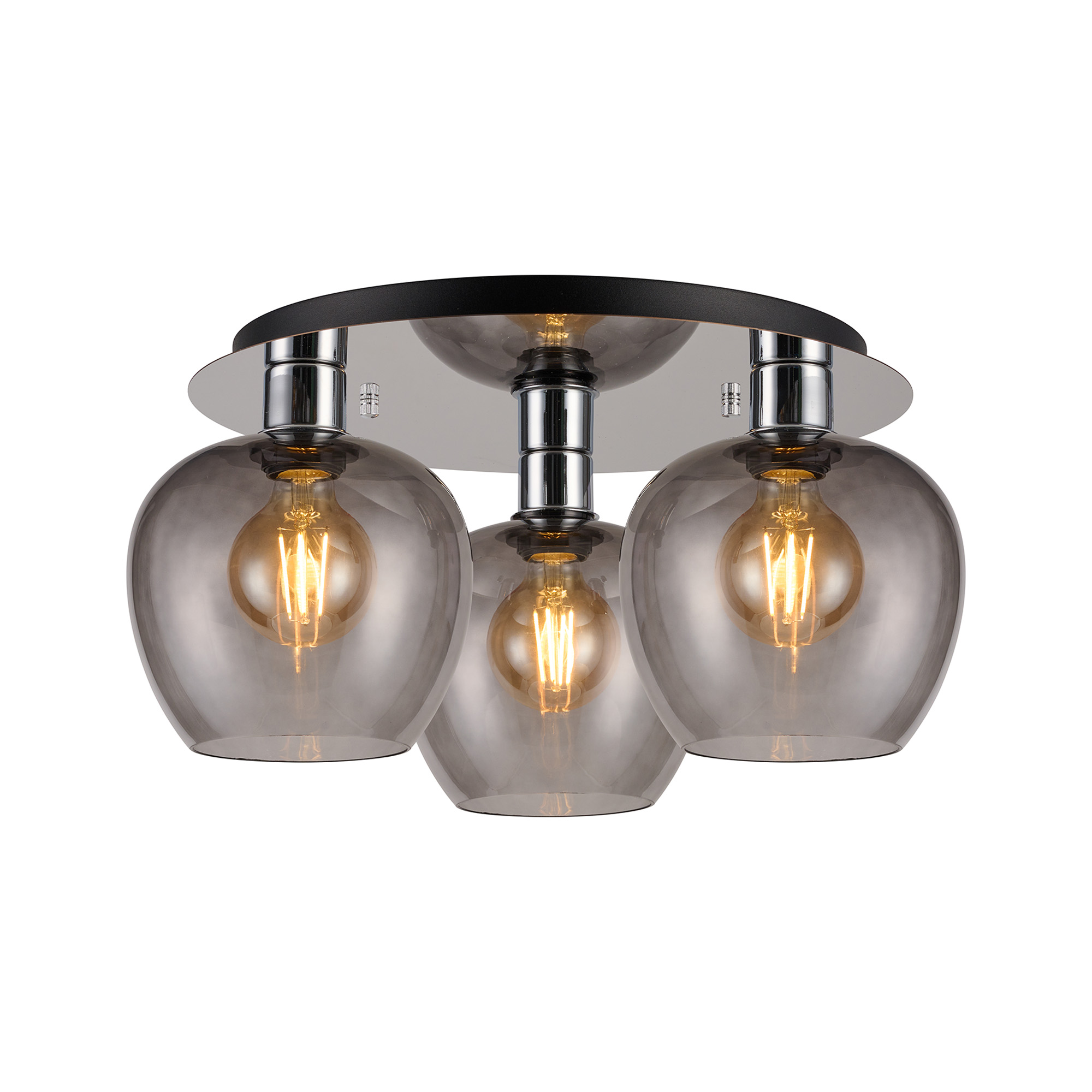 DK1348  Lori 40cm Round Ceiling Flush, 3 Light Flush Fitting, Polished Chrome/Smoke Wine Shades